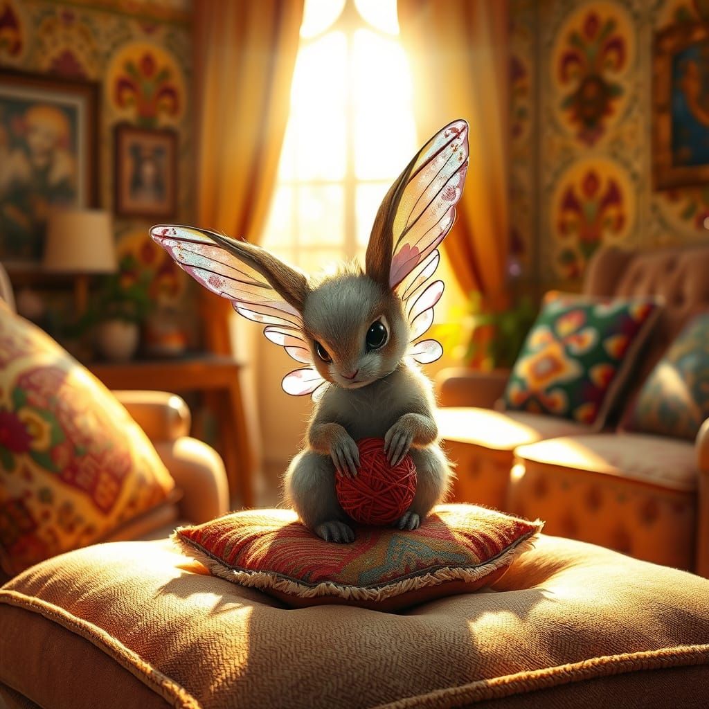 Whimsical Winged Rabbit in Golden Light
