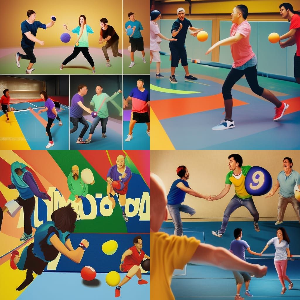 Adults Playing Dodgeball: Hyperrealistic Action Shot