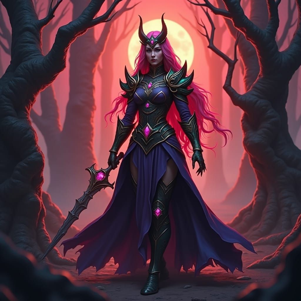 Majestic Queen of the Crimson Waste in Mystical Forest
