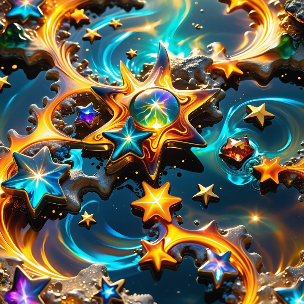 Surreal Bioluminescent Starscape with Fire and Water