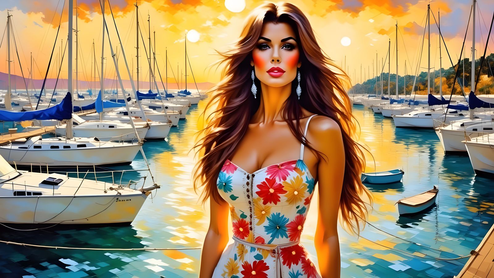 Impressionist Raquel Welch at Marseilles Marina Sundown