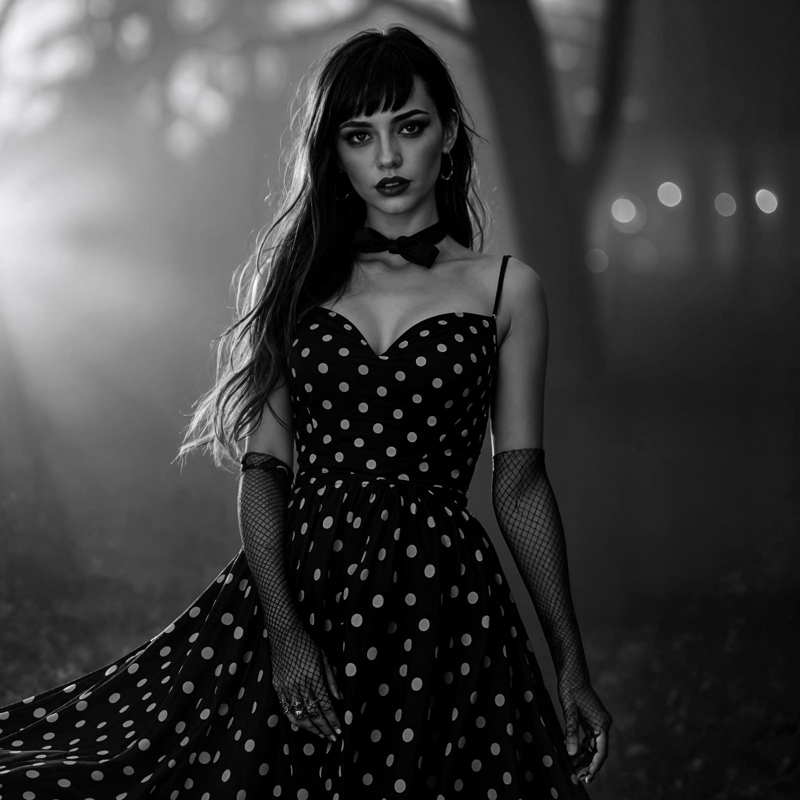 Gothic Woman in Polka Dot Dress