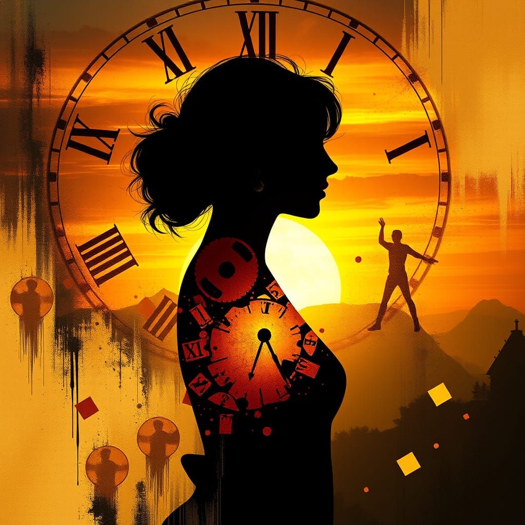 Golden Sunset Silhouette in Dynamic Geometry Style