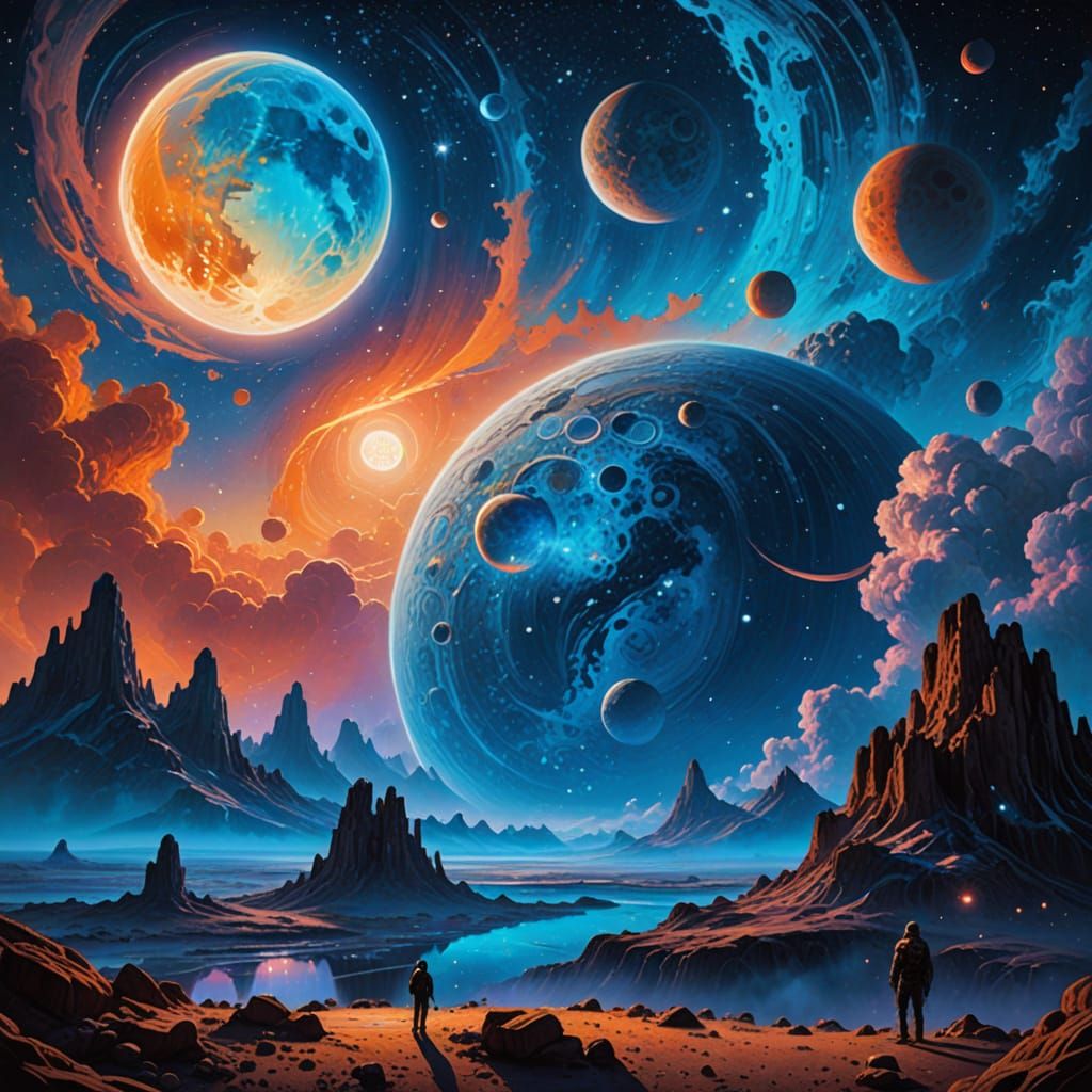 Cosmic Dreamscape in Vibrant, Surreal Colors