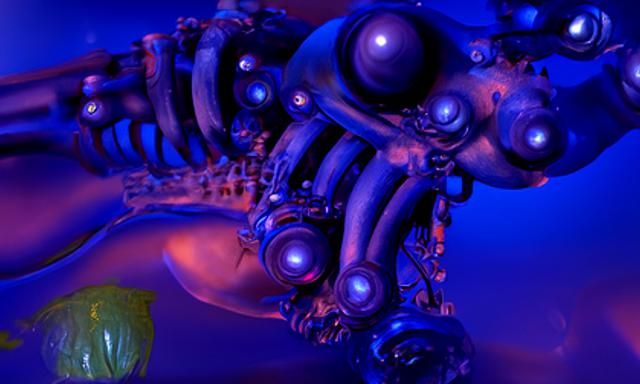 Surreal Mushroom Octopus in Biopunk Diorama