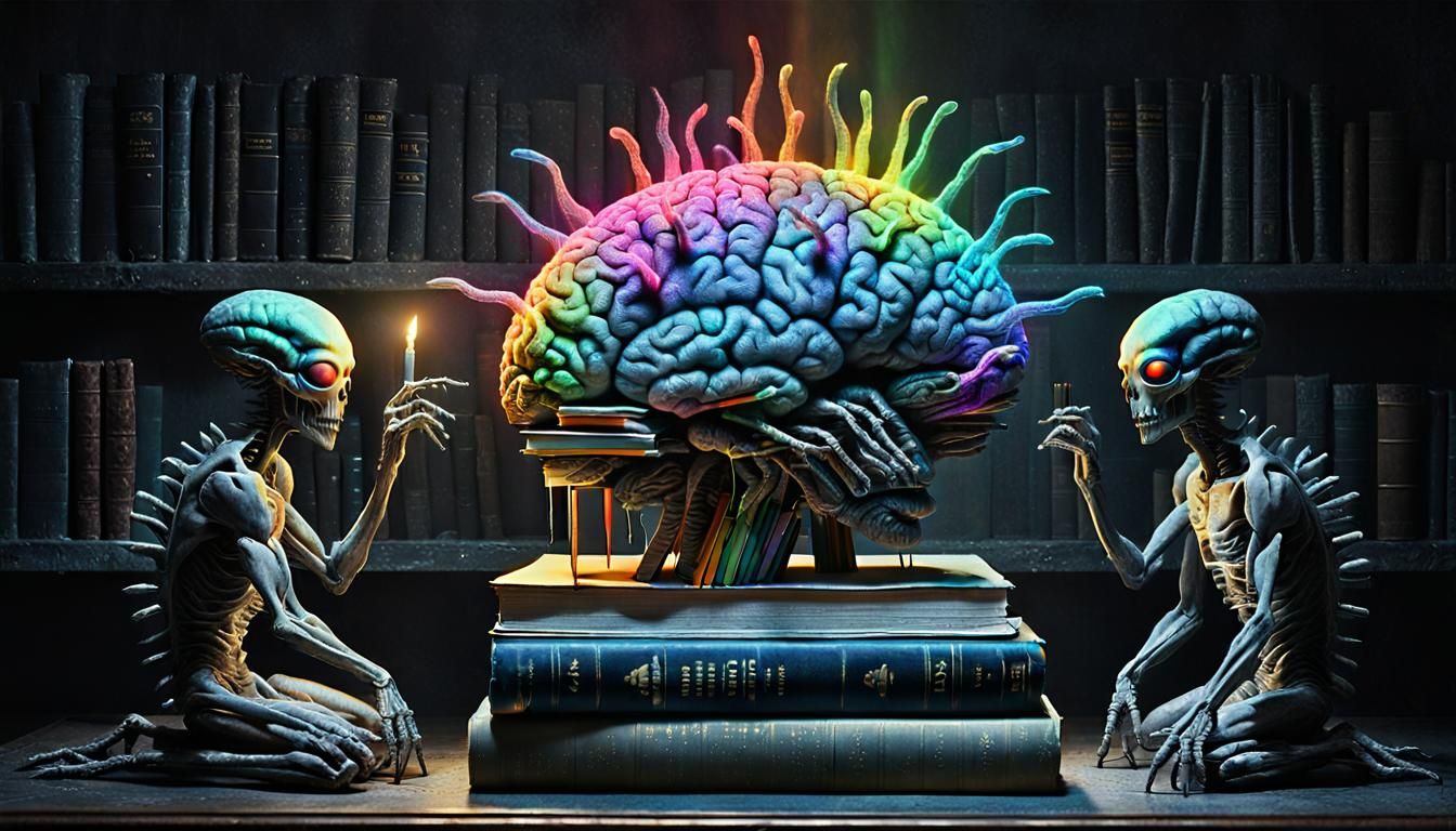 Surreal Alien Brain Offering in Dark Fantasy Style