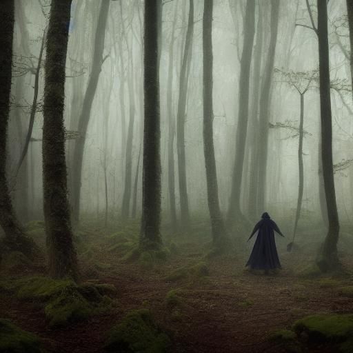 Mystical Forest: Lone Figure in Golden Light