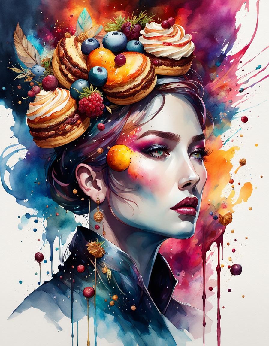 Extravagant Pastry Chef in Watercolor Style