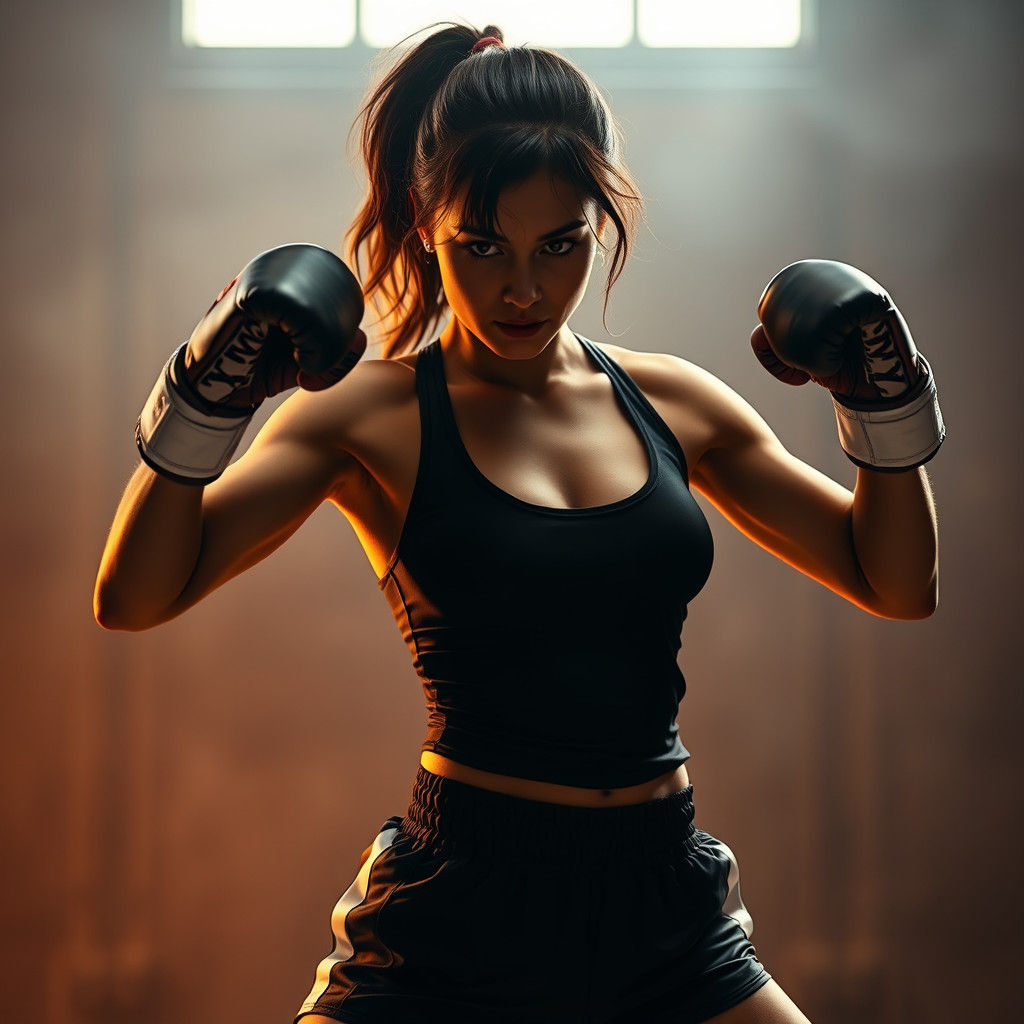Cinematic Film Still of a Female Kickboxer