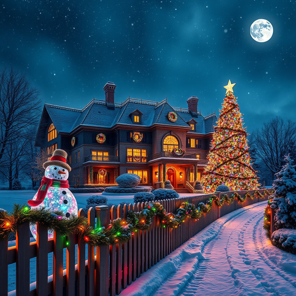 Winter Wonderland Mansion at Dusk