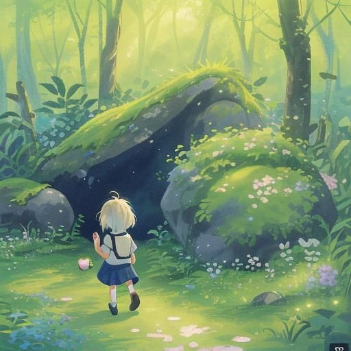 Girl in Vibrant Anime Garden with Watercolor Style