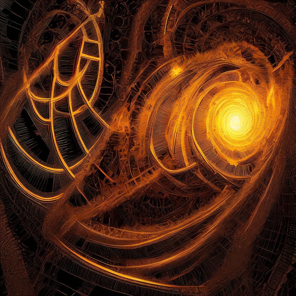 Surreal, Kinetic Cubist Aircraft in Golden, Bronze, and Copp...