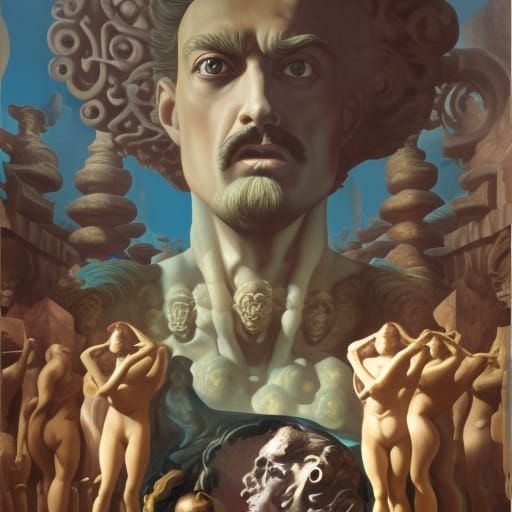 Surreal Roman Emperor Portrait in Vibrant Gouache Style