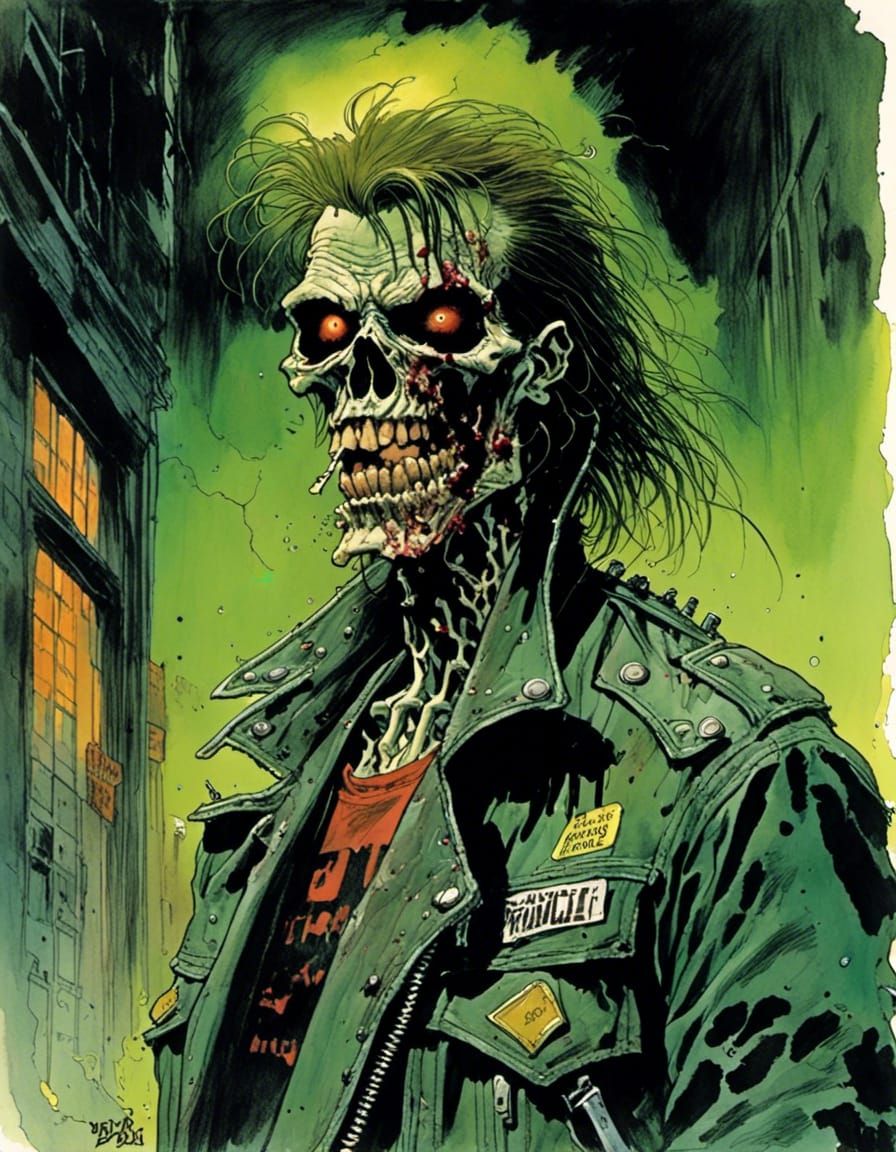 Zombie Biker Portrait in Comic Book Style