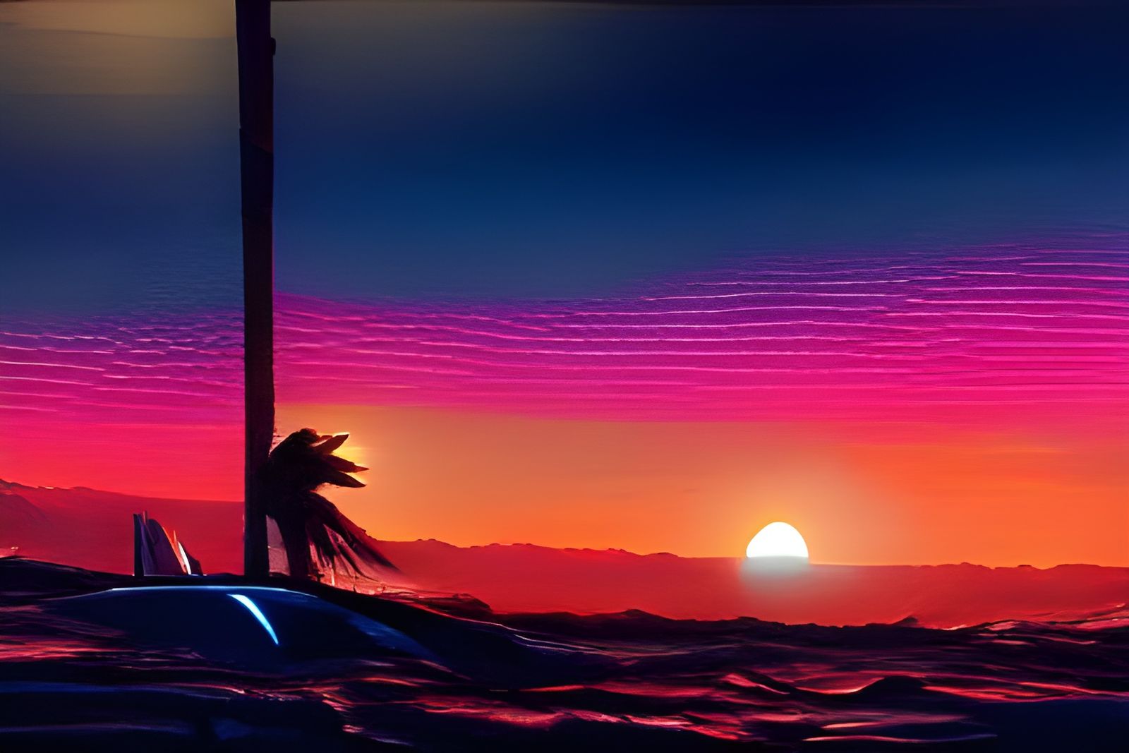 Vibrant Retrowave Sunset Art