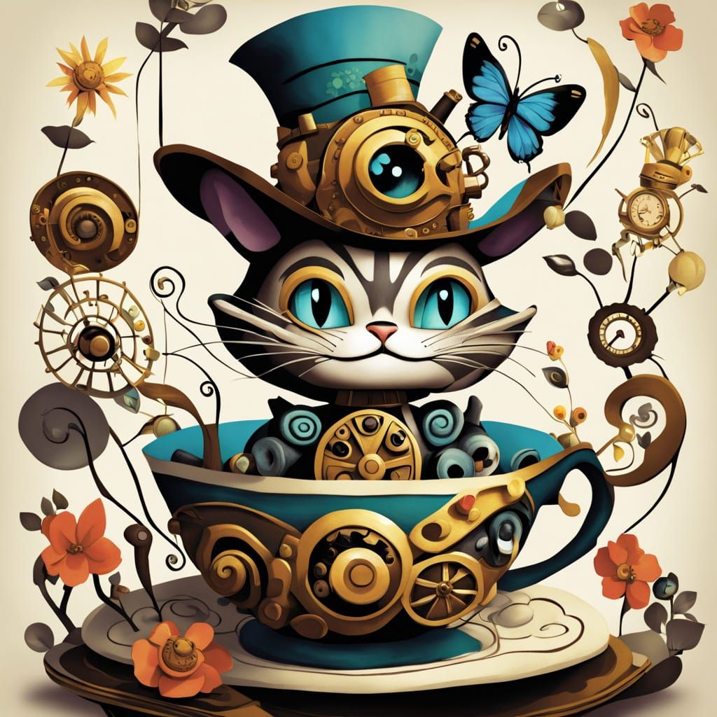 Psychedelic Cheshire Cat Tea Party in Wonderland Garden