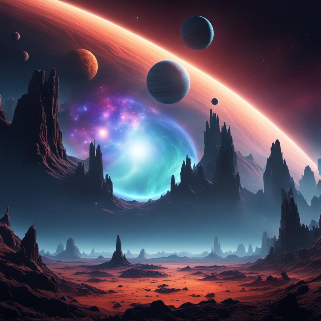 Exoplanet with Rings: A Matte Painting in Deep Color