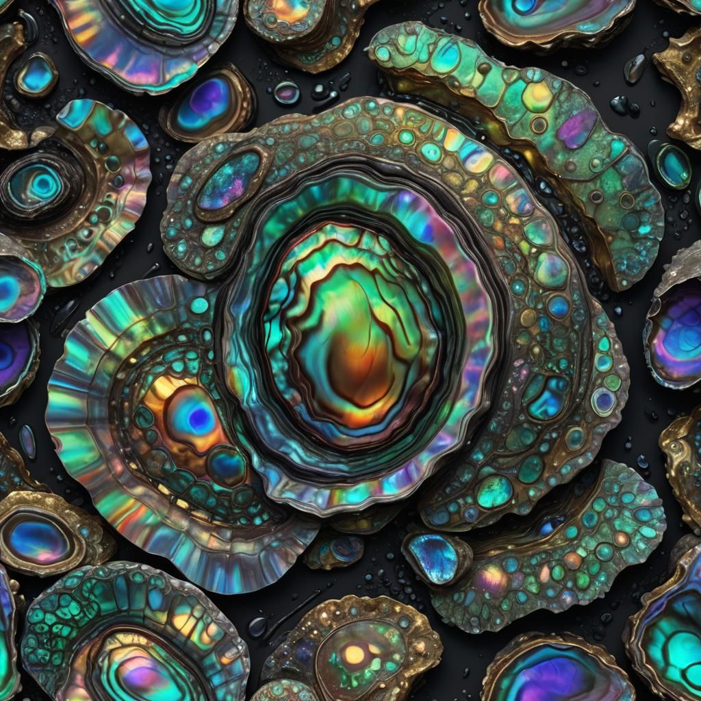Abalone Shell on Black Background: Detailed Fantasy Art