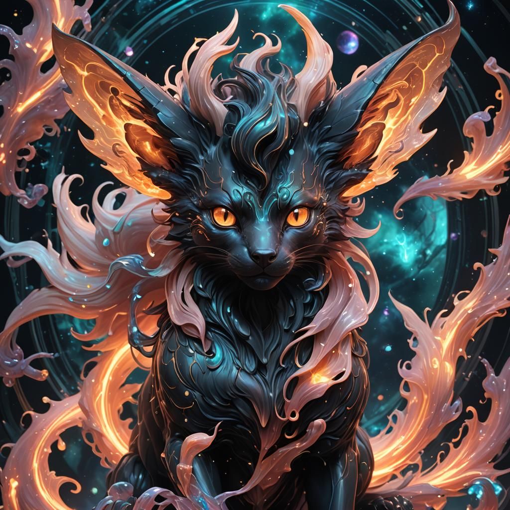 Bioluminescent Porcelain Vulpix in Nebula Void