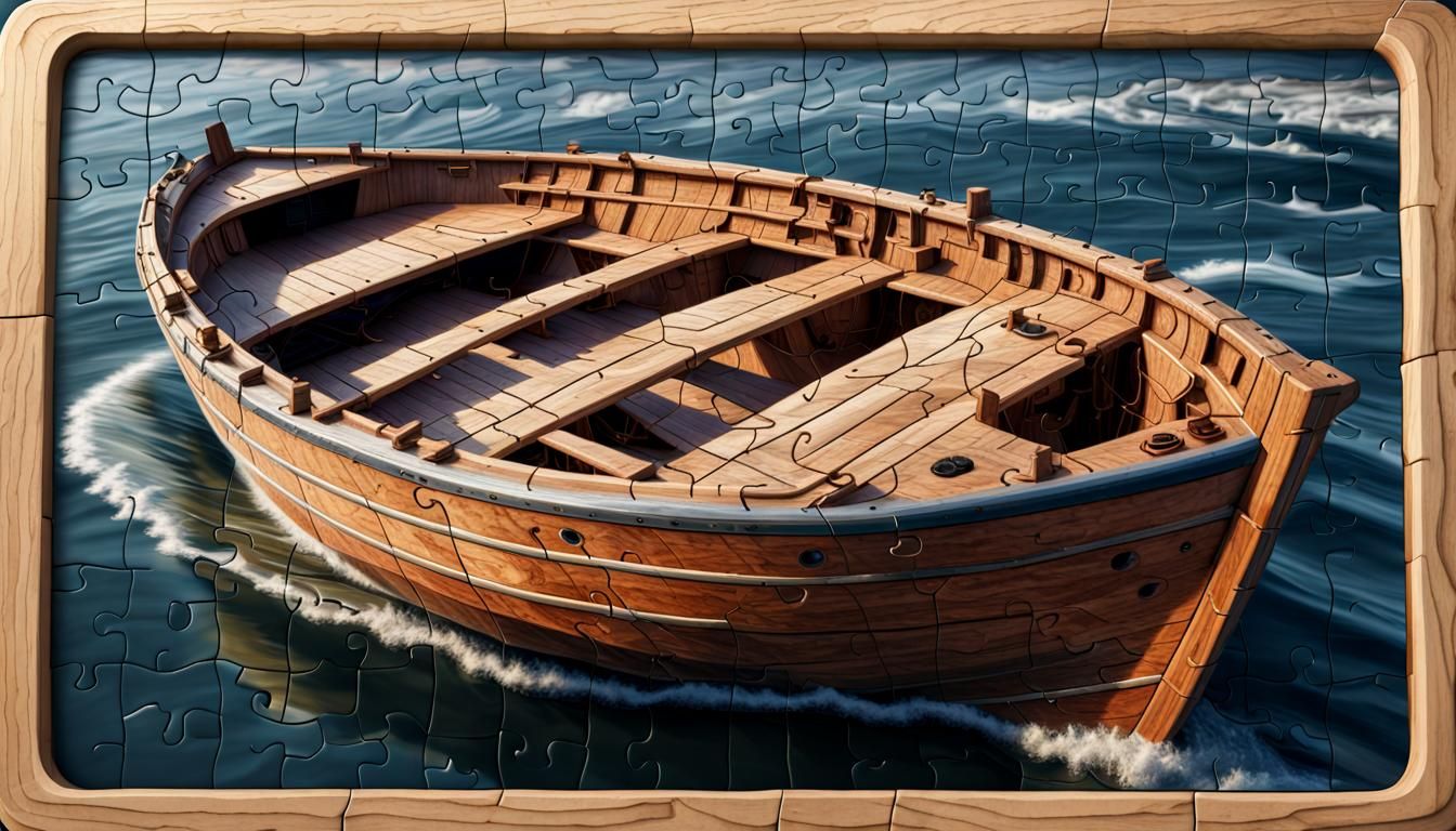 boat picture on wood jig saw puzzle ,puzzle in a puzzle,pict...