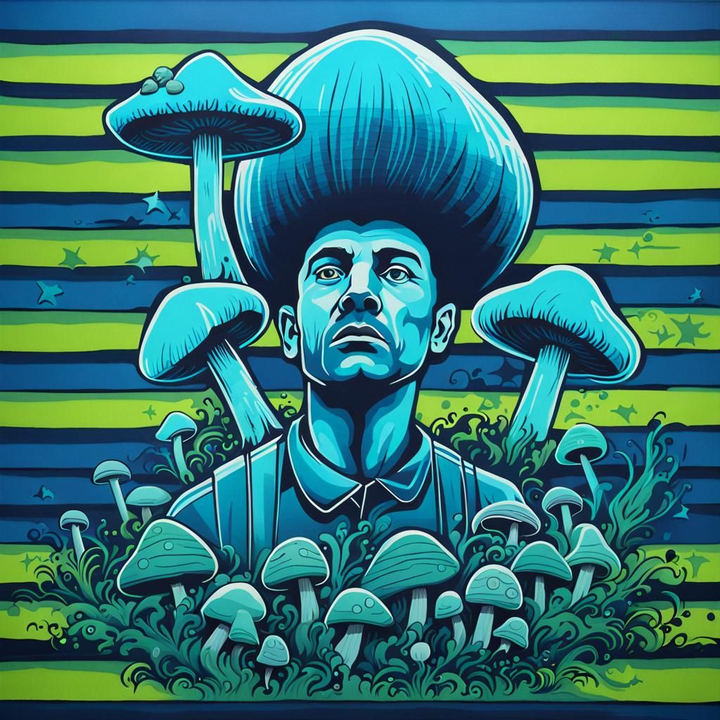 Neon Graffiti Art: Young Man in Urban Landscape