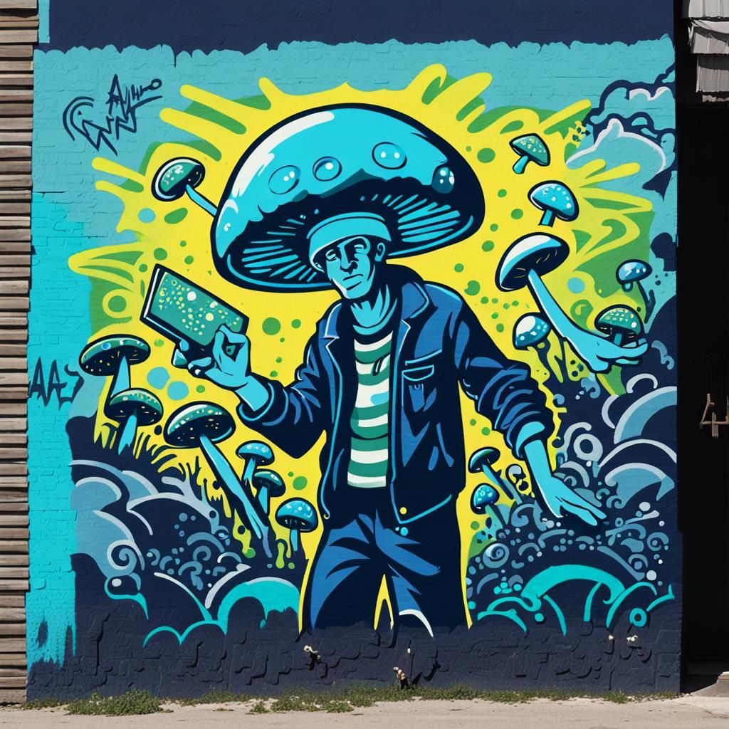 Man in Graffiti Art with Bioluminescent Neon