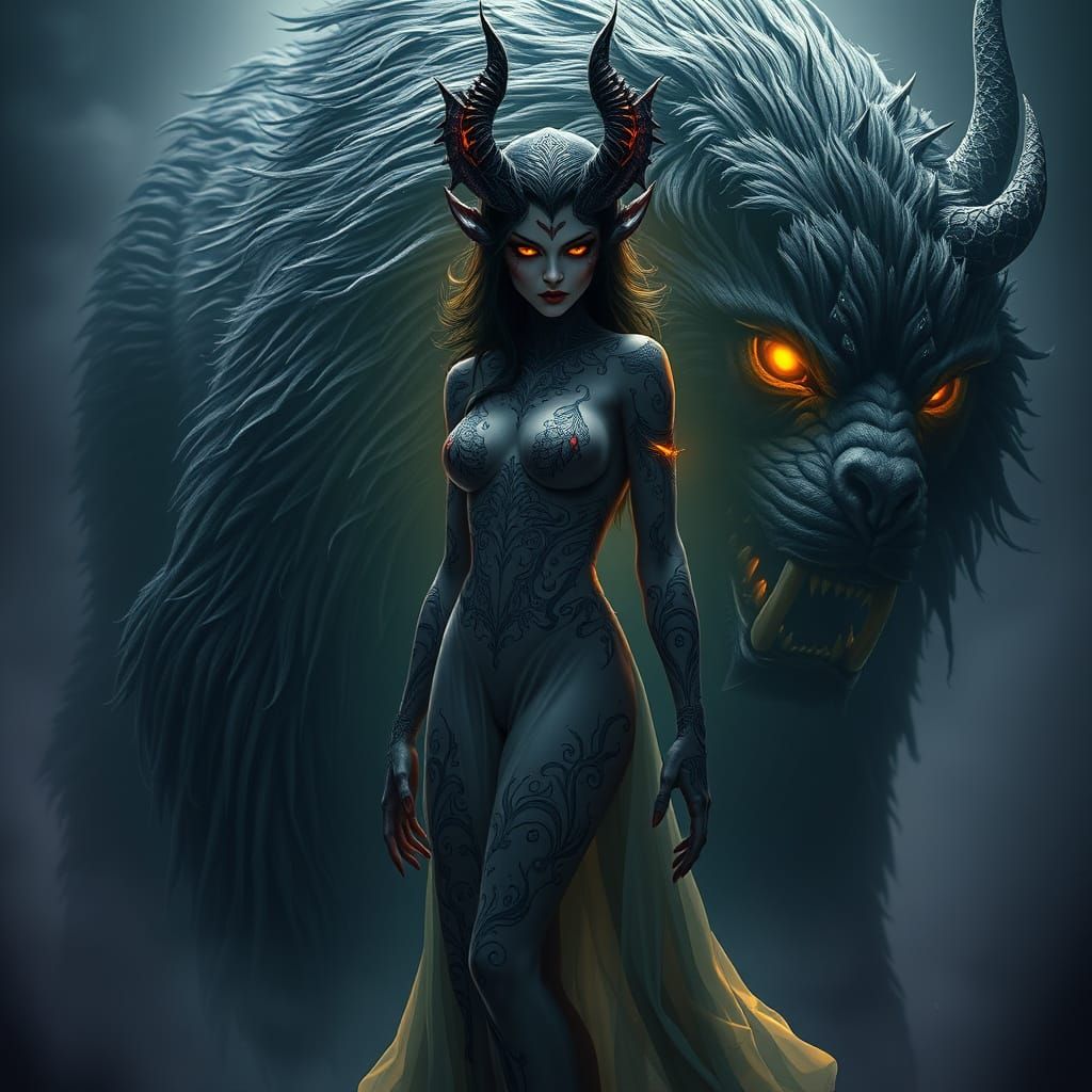 Dark Fantasy Princess Belle: Eerie Demoness with Shaggy Beas...