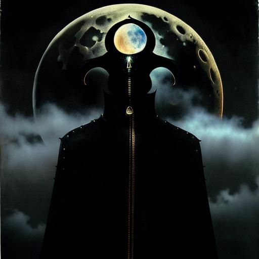 Elegant Leather Demon Gazing at Rainbow Moon