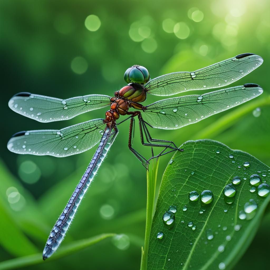 Dew covered dragonfly