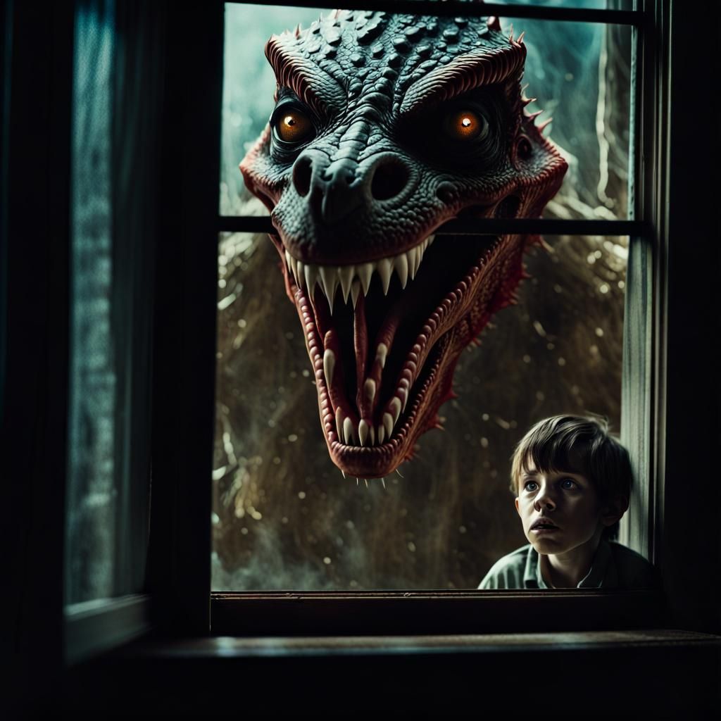 Boy and Monster: A Dramatic Cinematic Still