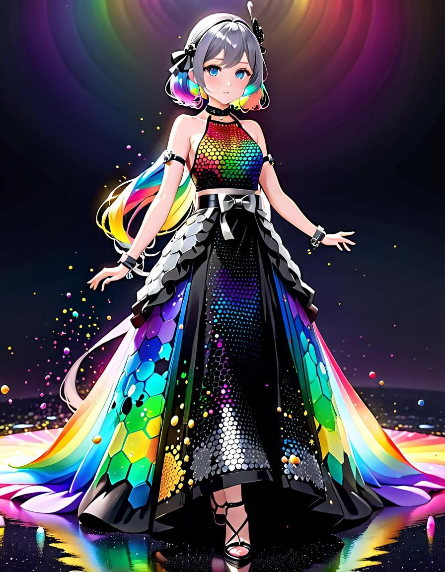 Rainbow Honeycomb Dress in Anime Style