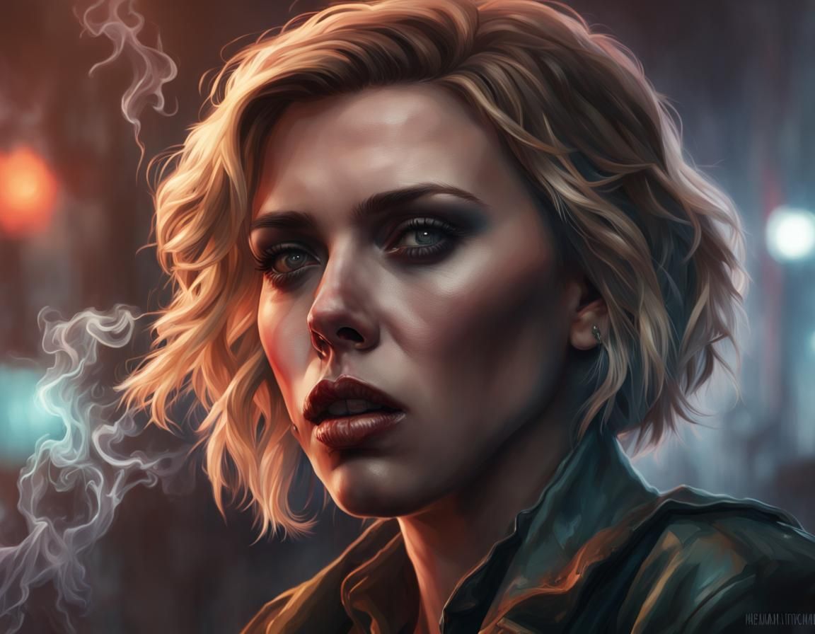 Smoking Woman in Zombie Town: Hyperdetailed Portrait