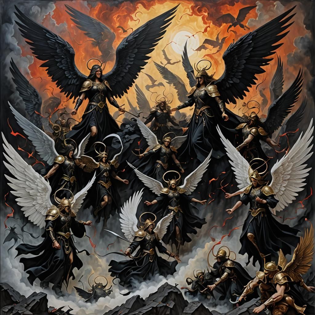 Fallen Angels Descend in Mixed Media Art