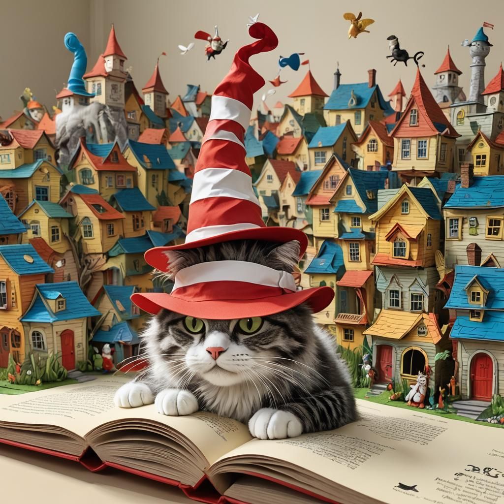 Hyperrealistic Cat in Pop-Up Book, 3D Illustration