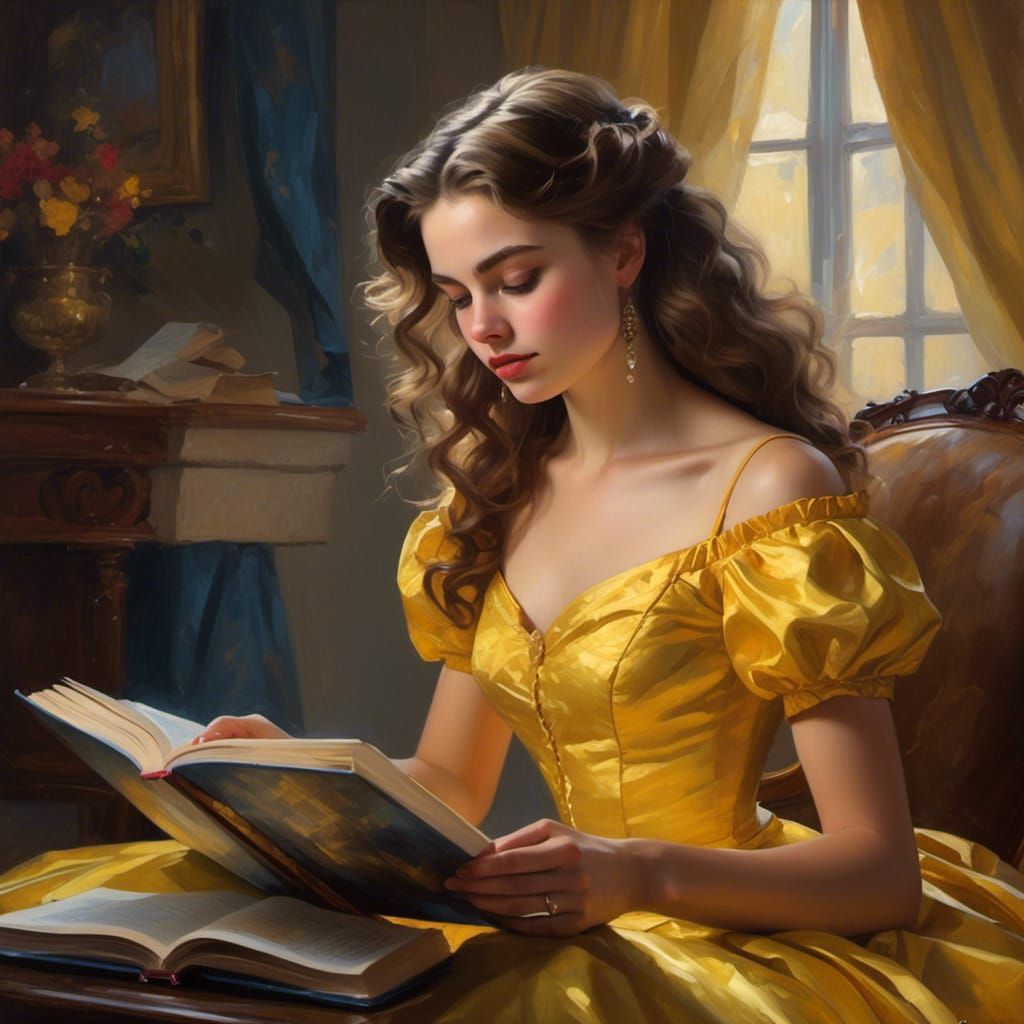 Girl in Yellow Dress Reads Book: Hyperrealistic Art