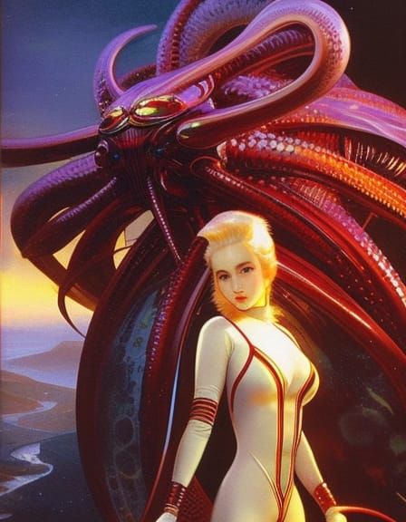 Retro Sci-Fi Alien Samurai in Space Suit