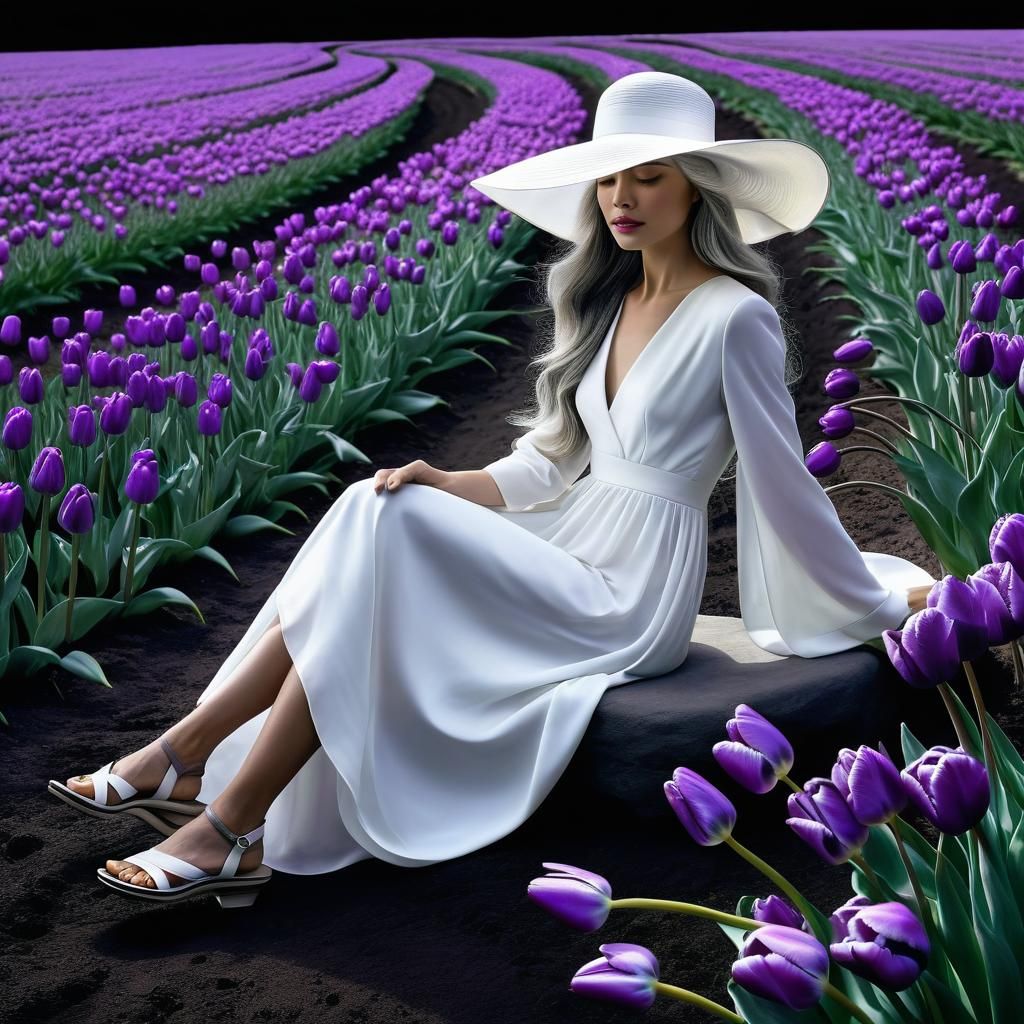 Elegant Woman with Tulips: Digital Art Portrait