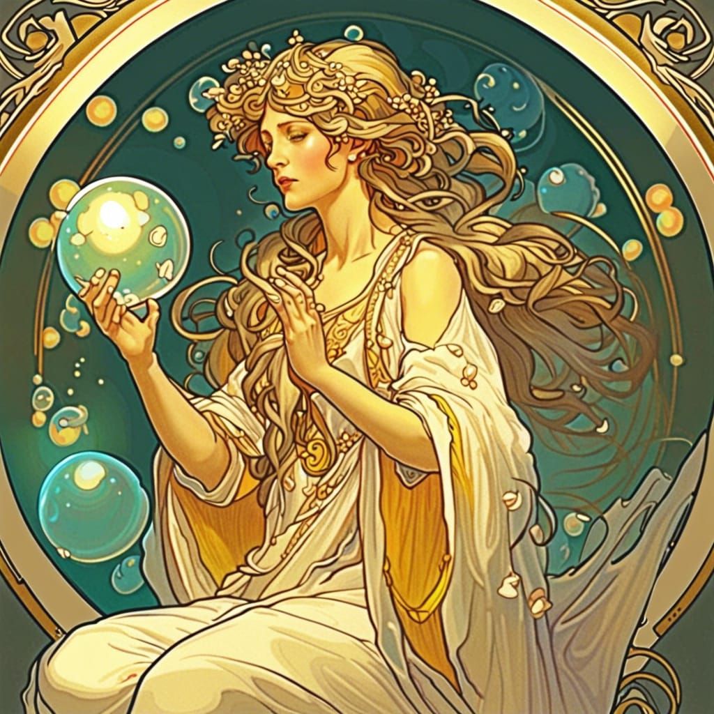 Goddess Praying: Alphonse Mucha Style Portrait