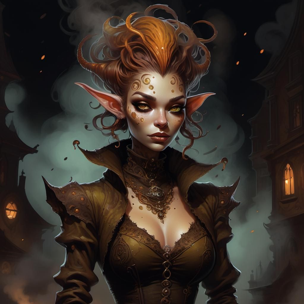 Voluptuous Goblin Girlfriend in Urban-Gothic Style