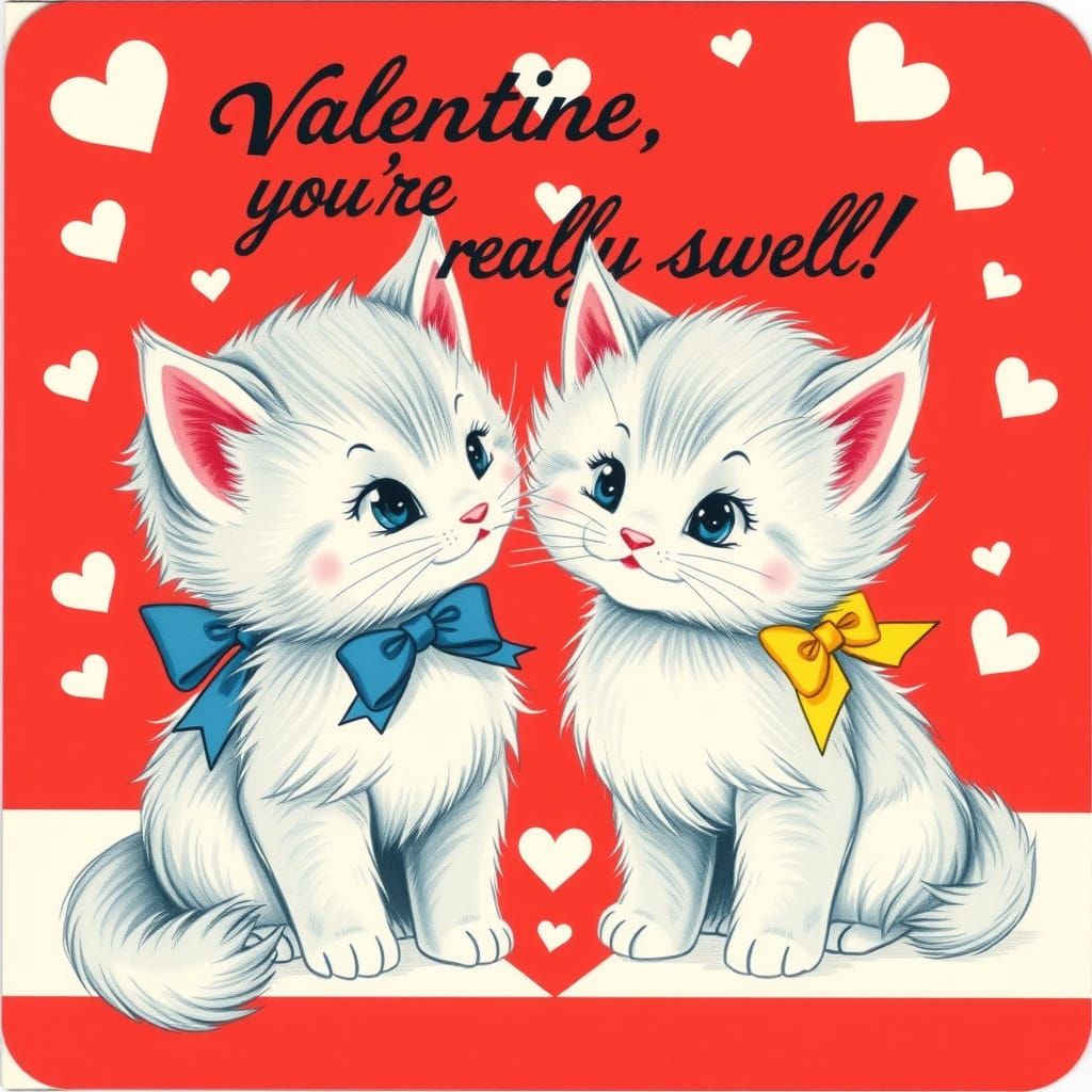Vintage Valentine Card with Playful Kittens