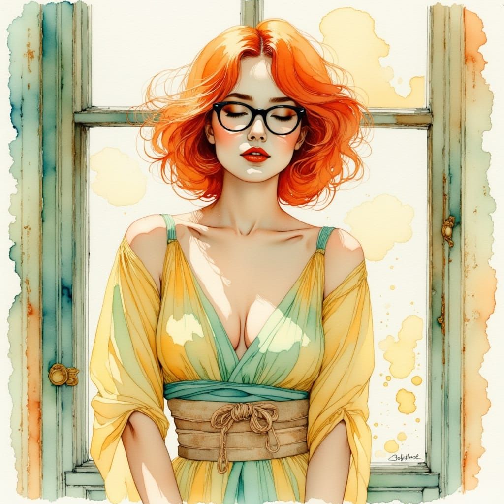 Watercolor Goddess in Whimsical 1930s Boudoir