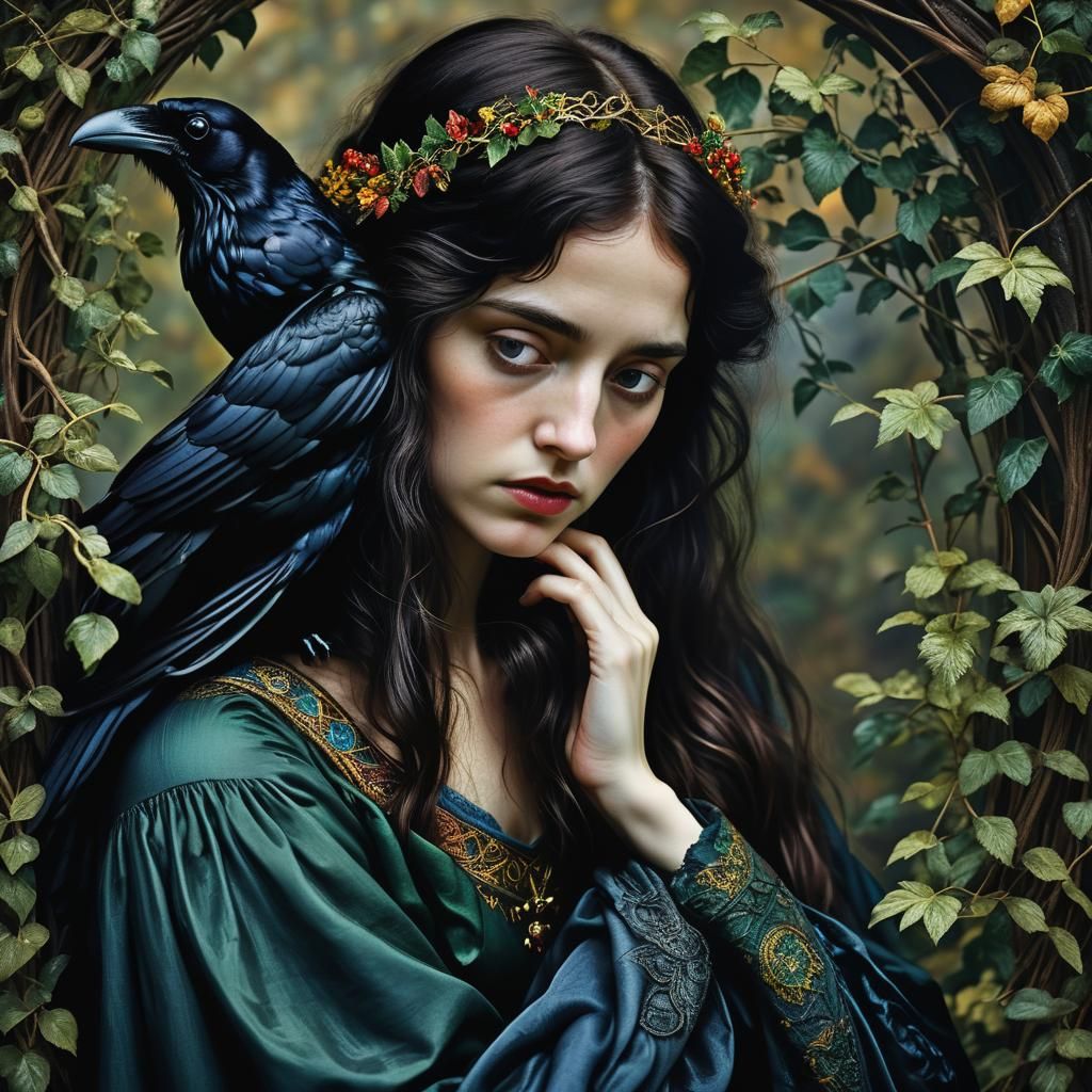 Melancholic Woman in Pre-Raphaelite Portrait