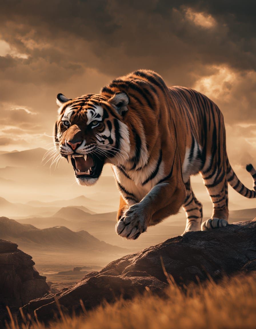 Epic Tiger Leaping: Cinematic Movie Poster