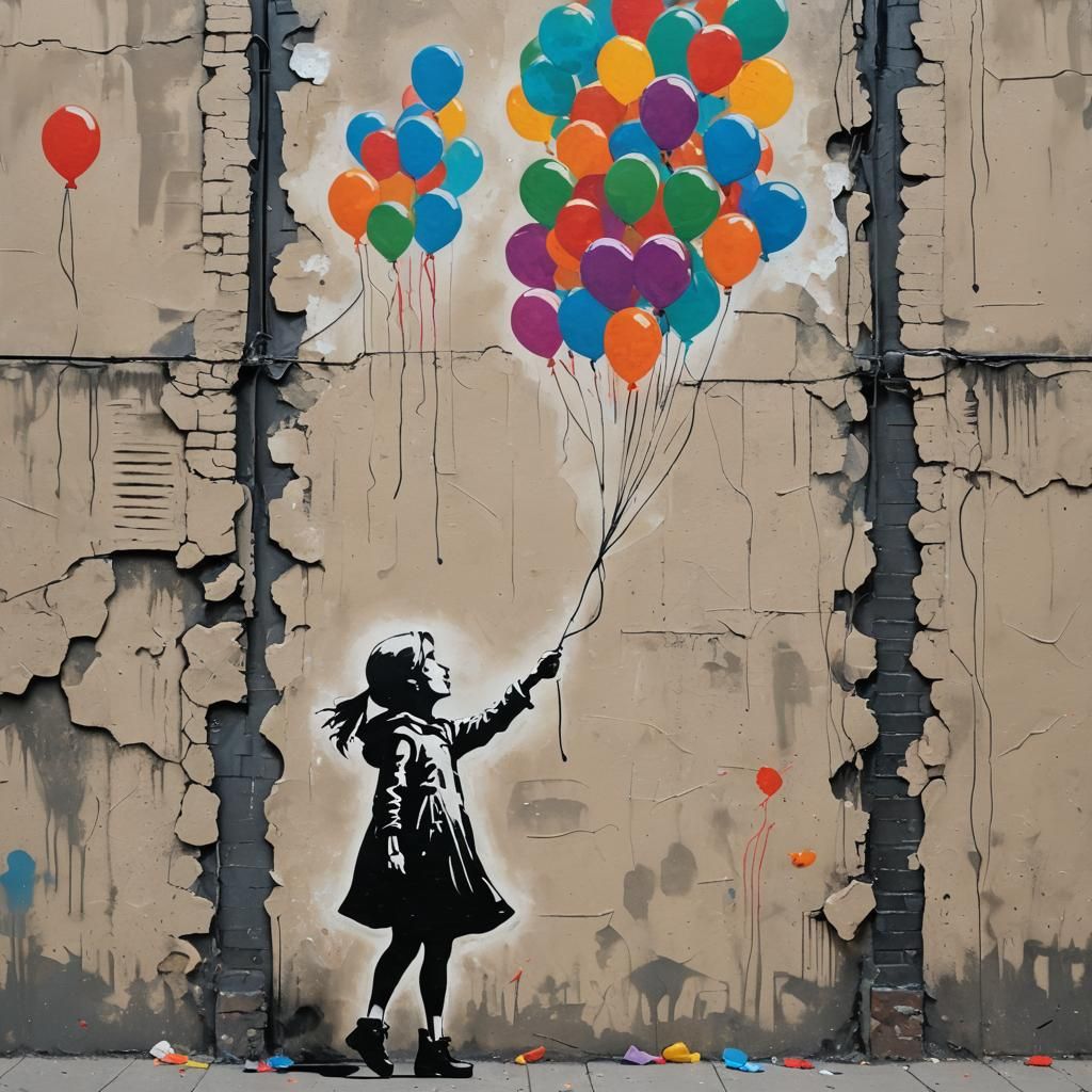 Girl with Balloons: Impressionist Street Art in Gouache