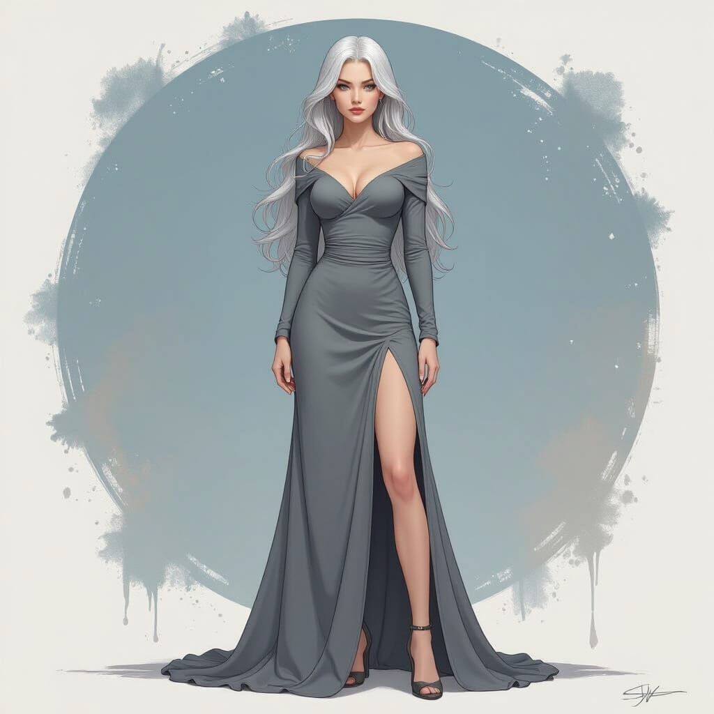Woman in Gray Gown: Fantasy Matte Painting