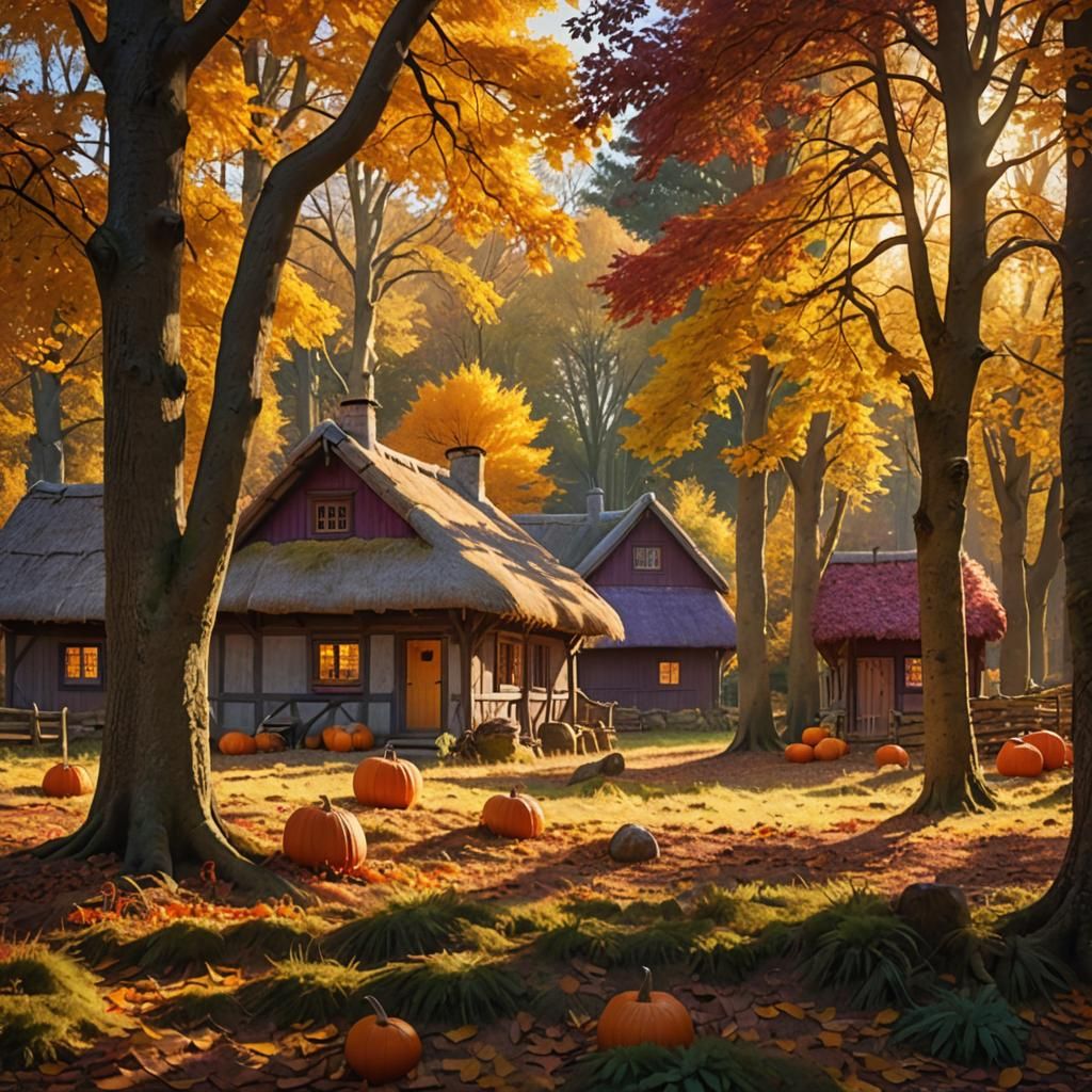 Autumn Forest Cottage in Golden Light, 8K