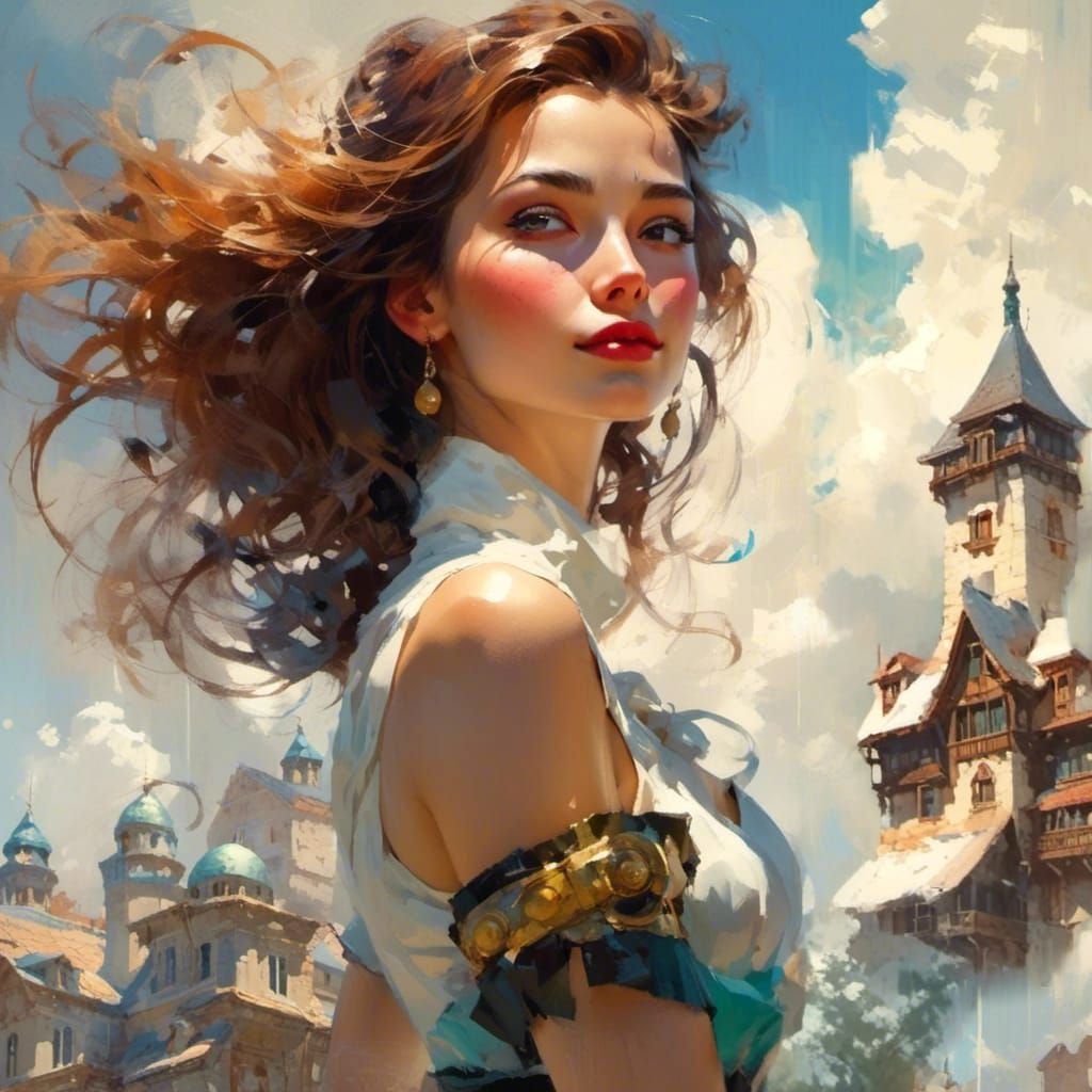 Fantasy Supermodel in Whimsical Digital Art Style