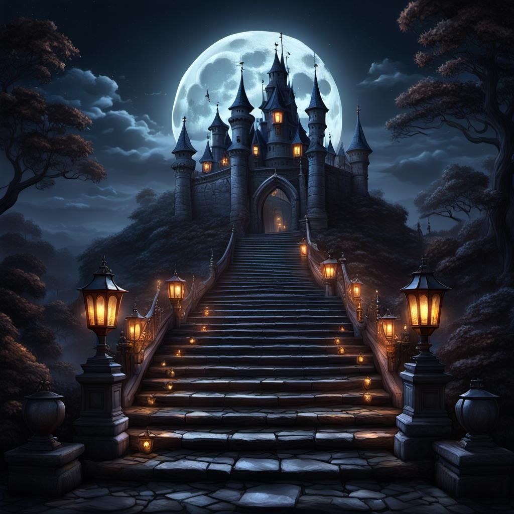 Magical Castle Staircase in Gothic Fantasy Style