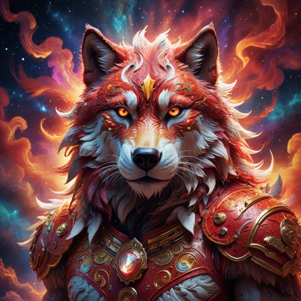 Wolf in Kansas City Chiefs Uniform Radiates Intense Energy