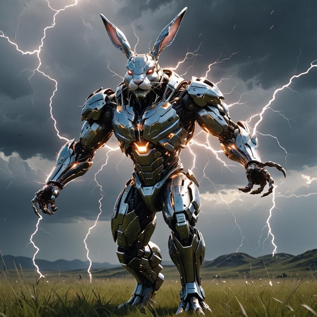 Lightning Strikes Muscular Rabbit in Sci-Fi Prairie